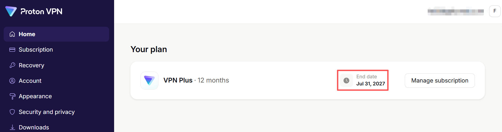 我的 Proton VPN 訂閱紀錄截圖 Screenshot of my Proton VPN subscription history