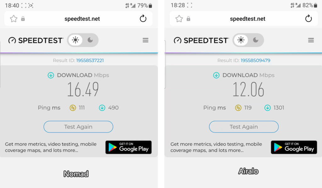 Nomad 和 Airalo 的速度測試結果 Speedtest-of-Nomad-and-Airalo