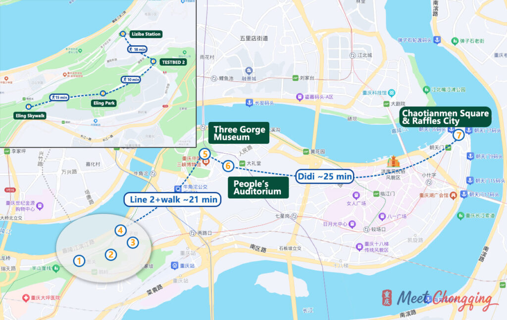 Chongqing 3-Day Itinerary – Day 2 Route Map