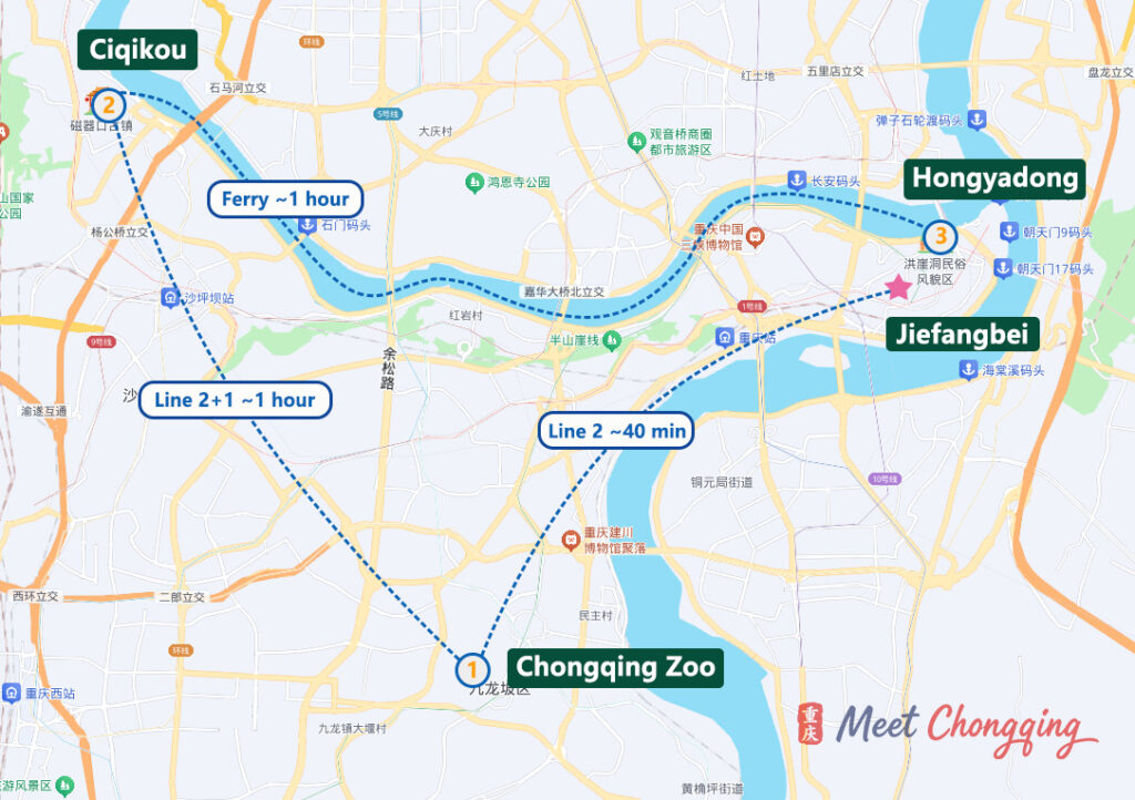 Chongqing 3-Day Itinerary – Day 3 Route Map
